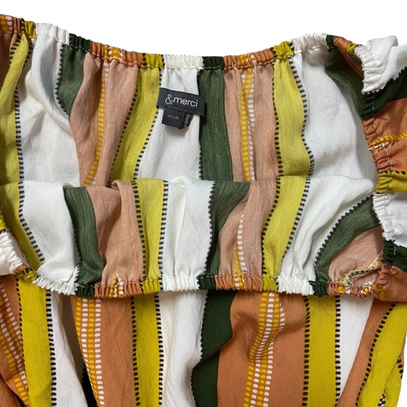 & Merci Striped Off-Shoulder Romper Jumper Size S Muted Orange Gold Playsuit Fun - Picture 6 of 12